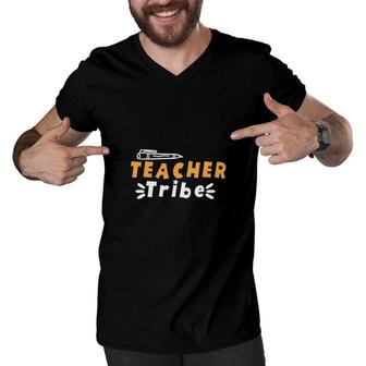 Blessed Teacher Tribe Teacher Orange And White Men V-Neck Tshirt - Seseable