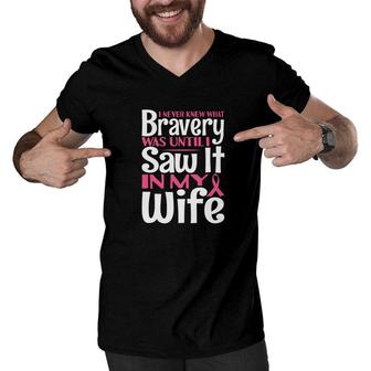 Breast Cancer Shirt Bravery Husband Men Dad Grandpa Gift Men V-Neck Tshirt - Monsterry CA
