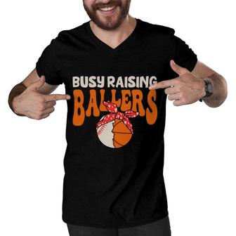 Busy Raising Ballers Basketball Mom Orange Men V-Neck Tshirt - Seseable