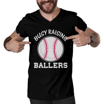 Busy Raising Ballers Softball Baseball Sport Men V-Neck Tshirt - Seseable