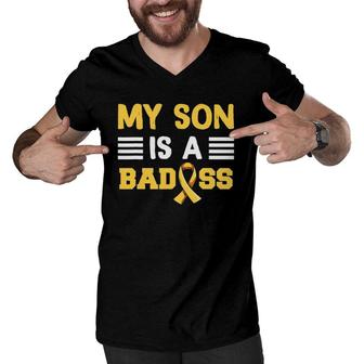 Childhood Cancer Design For A Dad Mom Of A Warrior Men V-Neck Tshirt | Mazezy