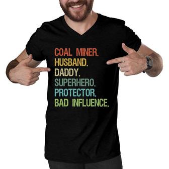 Coal Miner Husband Daddy Superhero Protector Dad Men V-Neck Tshirt - Seseable