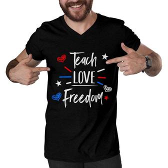 Cool Teacher Red White And Blue Patriotic Funny 4Th Of July Men V-Neck Tshirt - Seseable