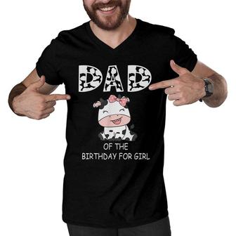 Dad Of The Birthday For Girl Cow Farm First Birthday Cow Men V-Neck Tshirt - Seseable