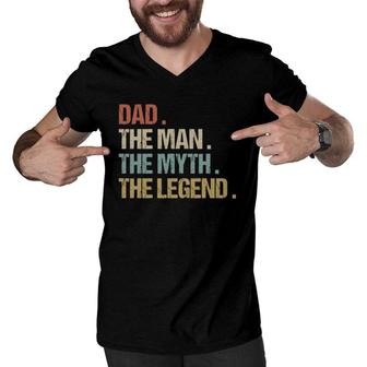 Dad The Man Myth Legend Father Retro Christmas Gift Men V-Neck Tshirt - Seseable