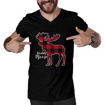 Daddy Moose Red Plaid Buffalo Matching Family Pajama Men V-Neck Tshirt - Monsterry DE