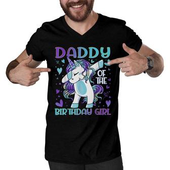Daddy Of The Birthday Girl Dabbing Unicorn Dad Daddy Gifts Men V-Neck Tshirt - Seseable