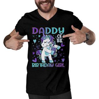 Daddy Of The Birthday Girl Flossing Unicorn Dad Daddy Gifts Men V-Neck Tshirt - Seseable