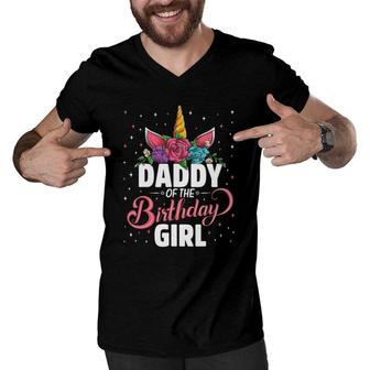 Daddy Of The Birthday Girl Unicorn Girls Family Matching Men V-Neck Tshirt - Seseable