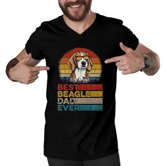 Dog Vintage Best Beagle Dad Ever Fathers Day Puppy Dog Dad Men V-Neck Tshirt - Seseable