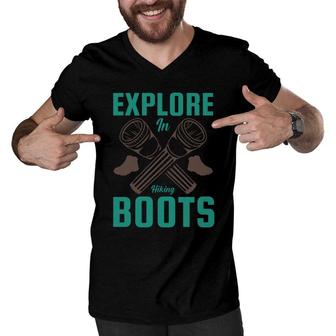 Explore In Hiking Boots Explore Travel Lover Men V-Neck Tshirt - Seseable