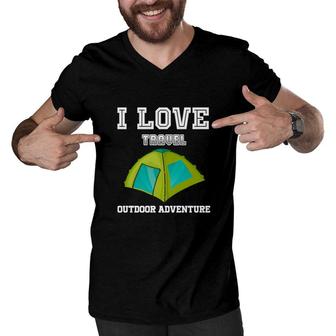 Explore Lover Says I Love Travel Outdoor Adventure Men V-Neck Tshirt - Seseable