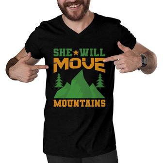 Explore Travel Lover Who She Will Move Mountains Men V-Neck Tshirt - Seseable