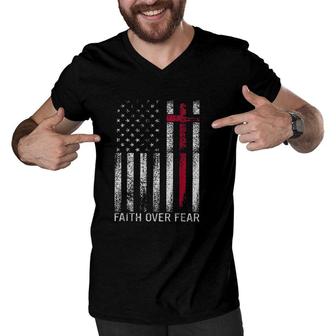 Faith Over Fears Stars Stripes New Mode Men V-Neck Tshirt - Seseable