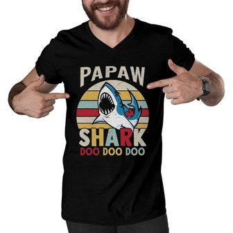 Family 365 Fathers Day Funny Papaw Shark Grandpa Gift Men Men V-Neck Tshirt - Seseable