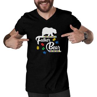 Father Bear Puzzle Autism Awareness Dad Gifts Tee Men V-Neck Tshirt - Monsterry