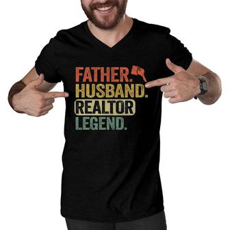 Father Husband Realtor Legend Men Vintage Real Estate Agent Men V-Neck Tshirt - Seseable