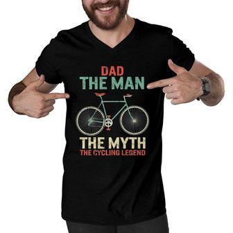 Fathers Day Dad Man Myth The Cycling Legend Husband Grandpa Men V-Neck Tshirt - Seseable