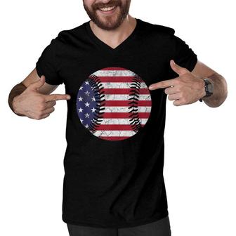 Fathers Day Gift Fourth Of July 4Th Dad Usa Flag Baseball Men V-Neck Tshirt - Seseable