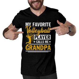Fathers Day My Favorite Volleyball Player Calls Me Grandpa Men V-Neck Tshirt - Seseable