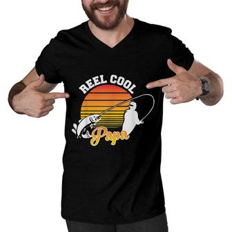 Fathers Day Reel Cool Papa Fishing Dad For Dads Men V-Neck Tshirt - Seseable