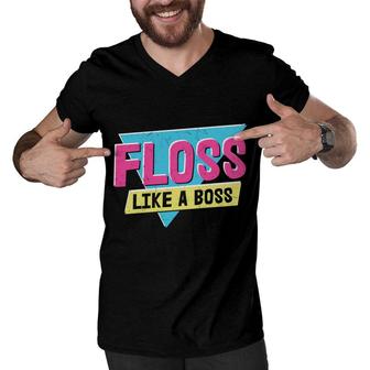 Floss Like A Boss Theme 80S 90S Party Vintage Style Men V-Neck Tshirt - Seseable