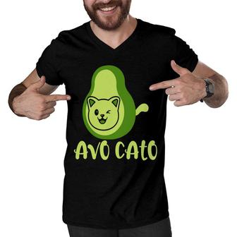 Funny Avocado Avocato Cute Cat Animal Men V-Neck Tshirt - Seseable