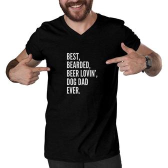 Funny Bearded Beer Lover Dog Owner Dad Men V-Neck Tshirt - Monsterry DE