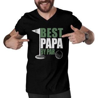 Funny Best Papa By Par Fathers Day Golf Dad Grandpa Gift Men V-Neck Tshirt - Seseable