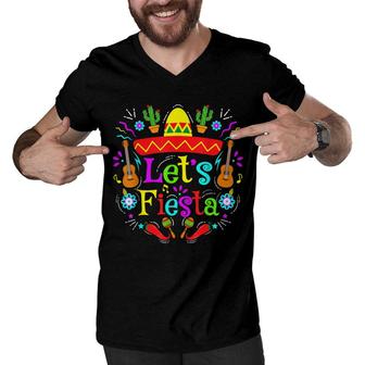 Funny Cinco De Mayo Cactus Lets Fiesta Mexican Fiesta Party Men V-Neck Tshirt - Seseable