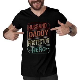 Funny Dad Gift Husband Daddy Protector Hero Fathers Day Mens Men V-Neck Tshirt - Seseable