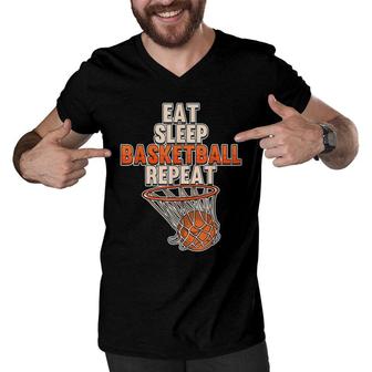 Funny Eat Sleep Basketball Repeat Sports Coach Player Team Men V-Neck Tshirt - Seseable
