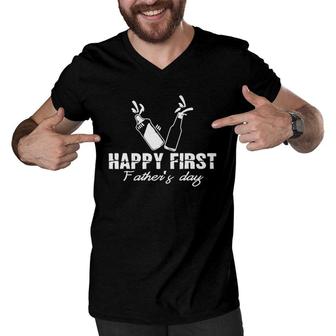 Funny Happy First Fathers Day Gif From Wife Men V-Neck Tshirt - Seseable