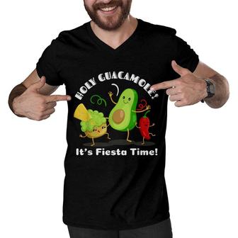 Funny Mexican Food Holy Guacamole Its Fiesta Time Men V-Neck Tshirt - Seseable