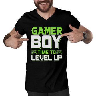 Gamer Boy Time To Level Up Birthday Boy Matching Video Gamer Design Men V-Neck Tshirt - Seseable
