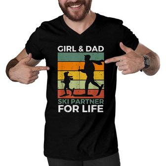 Girl And Dad Ski Partner For Life Daughter Kids Matching Men V-Neck Tshirt - Seseable