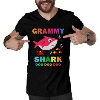 Grammy Shark Fathers Day Gift From Wife Son Daughter Men V-Neck Tshirt - Seseable