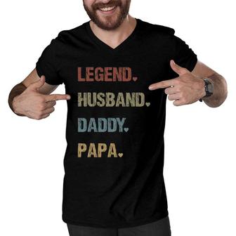 Grandpa Fathers Day Legend Husband Dad Papa Vintage Retro Men V-Neck Tshirt - Seseable