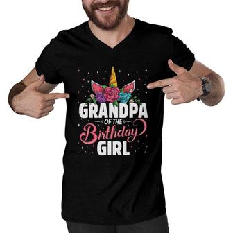 Grandpa Of The Birthday Girl Unicorn Girls Family Matching Men V-Neck Tshirt - Seseable
