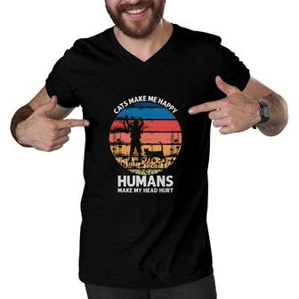 Happy Humans Make My Head Hurt Vintage Style Men V-Neck Tshirt - Seseable