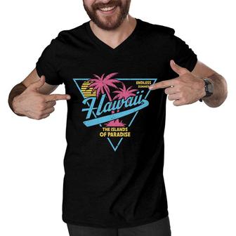 Hawaii 80S 90S Retro Style Endless Summer The Island Of Paradise Men V-Neck Tshirt - Seseable