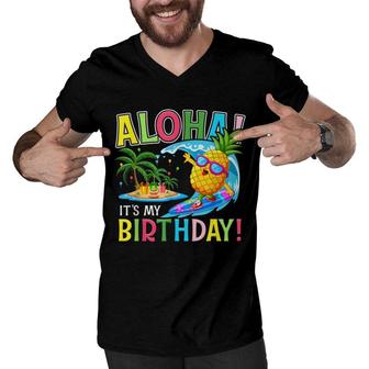 Hawaii It My Birthday Party Aloha Hawaiian Floral Men V-Neck Tshirt - Seseable