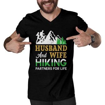 Husband Wife Hiking Partners For Life Explore Travel Lover Men V-Neck Tshirt - Seseable
