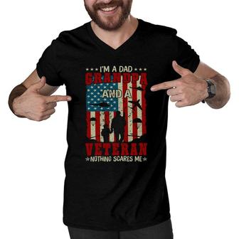 I Am A Dad Grandpa And A Retired Veteran Nothing Scares Me Men V-Neck Tshirt - Seseable
