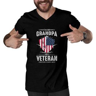 I Am A Dad Grandpa And A Veteran Who Scares Nothing Men V-Neck Tshirt - Seseable
