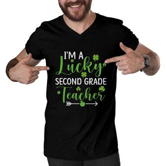I Am A Lucky Second Grade Teacher Back To School Men V-Neck Tshirt - Seseable