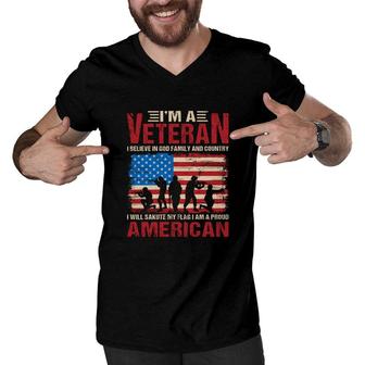 I Am A Veteran 2022 I Believe In God Family And Country Men V-Neck Tshirt - Seseable