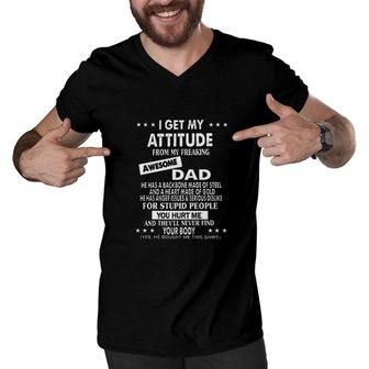I Get My Attitude From Awesome Dad 2022 Trend Men V-Neck Tshirt - Seseable