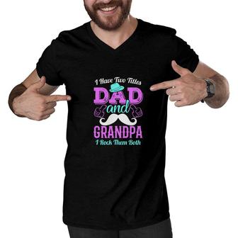 I Have Two Titles Dad And Stepdad And I Rock Them Both Purple Fathers Day Men V-Neck Tshirt - Seseable