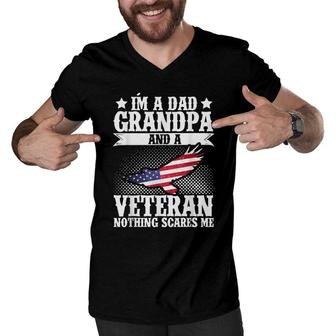 Im A Dad Grandpa And A Veteran Us Flag Veterans Day Men V-Neck Tshirt - Seseable